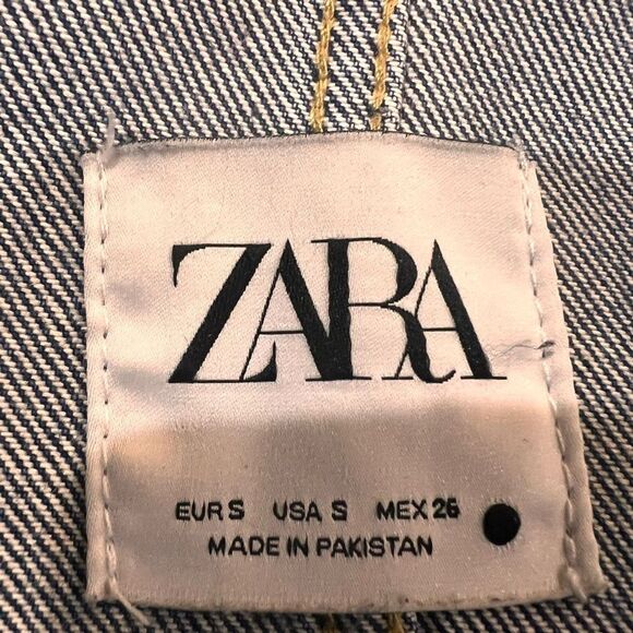 Zara Denim Jacket Patchwork Vintage Oversized Button Front Pockets Men Sz S Y2K - Picture 8 of 9